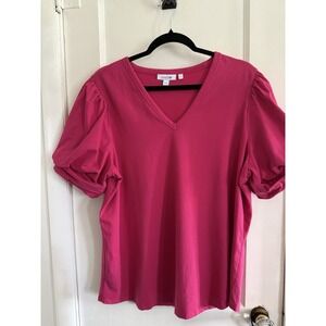 Chico's Womens Draped Sleeve V-Neck Knit Top Size 3 XL Pink Stretch